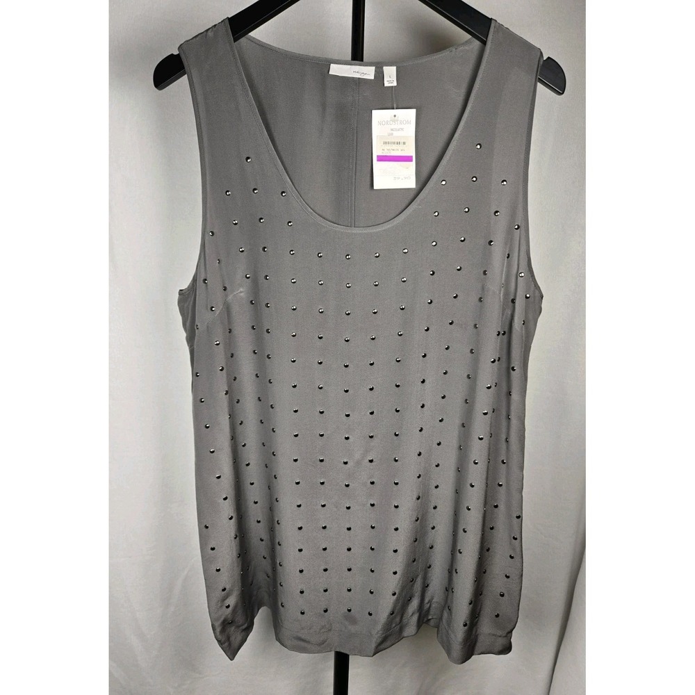 Women's Studded Sleeveless 100% Silk Tank Top Blouse  Size L Gray NWT